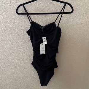 Express Black Ruched Bodysuit